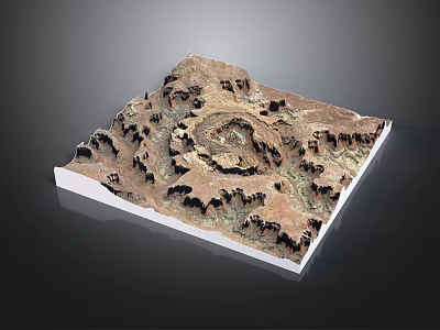 3D Topographic Terrain Model With Detailed Mountain Ranges And Valley Formations On White Base 3d model