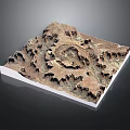 3D Topographic Terrain Model With Detailed Mountain Ranges And Valley Formations On White Base