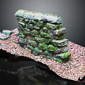Natural Rustic Stone Wall Covered In Moss With Broken Stones And Colorful Particles