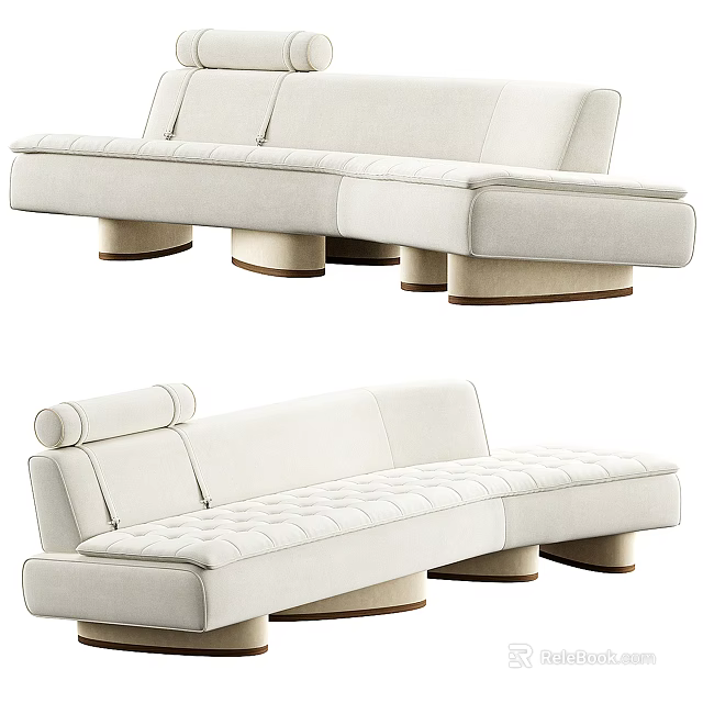 Modern Multi Person Sofa With Padded Seats And Stylish Round Wooden Legs Design 3d model 