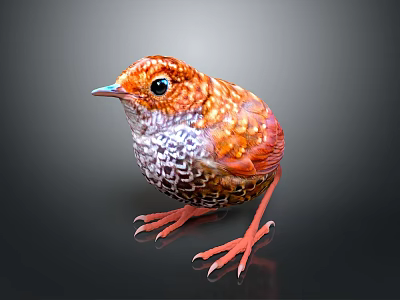 Small Bird with Vibrant Orange and White Feathers and Bright Orange Legs against Dark Background 3d model