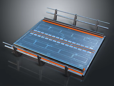Technical Mechanical Component Platform With Grid Surface And Orange Lines 3d model