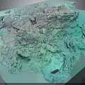 Rugged Textured Terrain With Undulating Rock Formations And Blue Green Hues