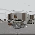 Modern Living and Dining Room Interior With Marble Wall Sofa And Coffee Table