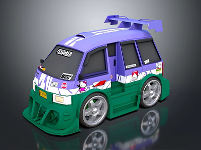 Electric Toy Race Car Purple and Green Sporty with Stickers Tommy Logo and Silver Wheels 3d model