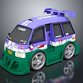 Electric Toy Race Car Purple and Green Sporty with Stickers Tommy Logo and Silver Wheels