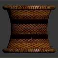 Woven Round Stool With Orange Brown Striped Design And Smooth Top