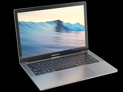 Sleek MacBook Pro Laptop With Silver Body And Wave Landscape Screen Modern Design 3d model