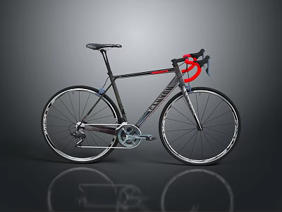 Modern Road Bicycle With Black Frame Red Handlebar And Carbon Fiber Design 3d model