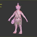 Fantasy Game and Movie Character With Orange Pink Pot Belly Green Skirt and Blue Bag