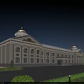 Classical Style Cream Colored Office Building With Twin Domes Arched Windows And Greenery 3d model