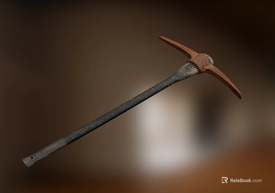 Durable Rusty Pickaxe Hardware Tool With Wooden Handle And Classic Design 3d model 