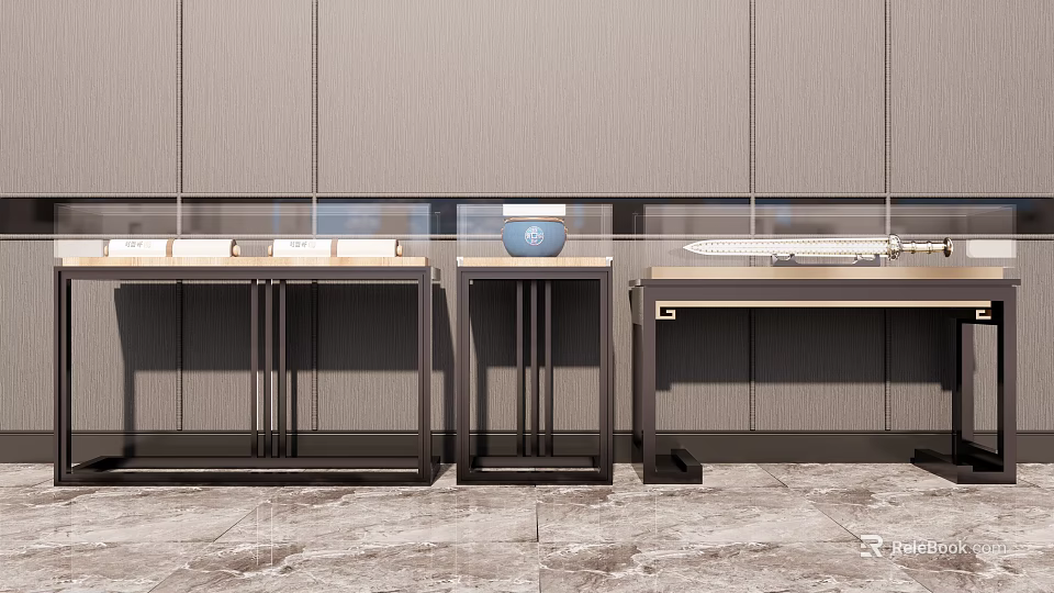 Modern Display Shelves With Black Metal Frame And Glass Layers For Showroom 3d model 