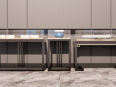 Modern Display Shelves With Black Metal Frame And Glass Layers For Showroom 3d model