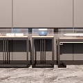 Modern Display Shelves With Black Metal Frame And Glass Layers For Showroom