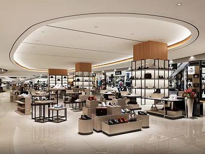 Bright Modern Retail Store Interior With Merchandise Displays Shelves And Spacious Shopping Area 3d model