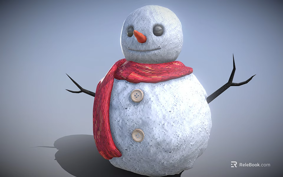 Inflatable Snowman Decor with Red Scarf Black Branch Arms and Buttons 3d model 