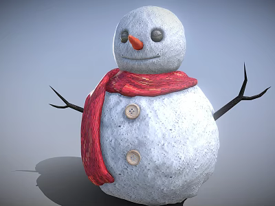 Inflatable Snowman Decor with Red Scarf Black Branch Arms and Buttons 3d model