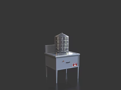 Stainless Steel Kitchen Steamer Appliance On Metal Table With Drawer Simple Design Silver Gray Color 3d model