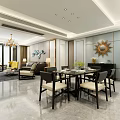 Modern Luxury Living And Dining Room With Exquisite Gold Chandelier And Comfortable Home Furnishings