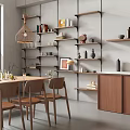 Modern Restaurant Interior With Large Windows Wicker Pendant Lights Wooden Table Chairs Green Plant Shelves