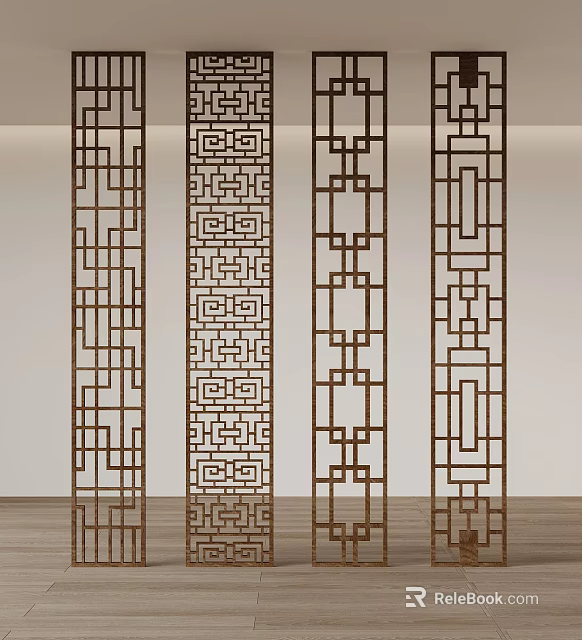 Chinese Style Decorative Screens With Various Intricate Geometric Openwork Patterns For Modern Interior 3d model 