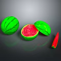Fresh Watermelon Whole And Cut Open With Sliced Pieces Green Rind Red Flesh