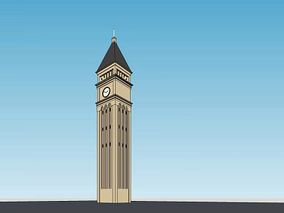 Tall Clock Tower With Pointed Spire And Classical Design Against Blue Sky 3d model