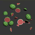 Juicy Watermelon Fruit With Whole And Sliced Pieces Green Rind Red Flesh