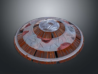 Round Decorative Wooden Plate With Metal Center And Patterned Design For Home Decor 3d model