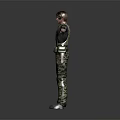 Female Game Film Character In Camouflage Pants Black Tank Top Green Tactical Vest Arms Outstretched