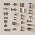 Assorted Metal Hardware Hinges Latches Brackets And Fasteners Collection 3d model