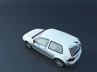 White Hatchback Car Top View With Black Roof Stripe Rear Spoiler And Silver Alloy Wheels 3d model