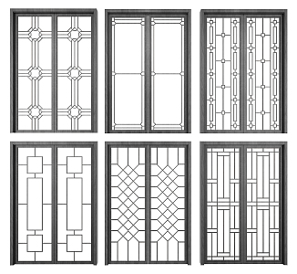 New Chinese style double door glass sliding door combination 3d model