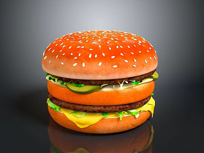 Double Cheeseburger With Sesame Seed Bun Lettuce Patty Cheese And Pickles 3d model