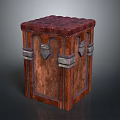 Wooden Storage Box with Textured Red Top and Geometric Metal Accents for Home Decor