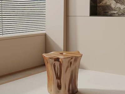 Natural Wood Tree Stump Shaped Side Table For Modern Living Room Decor 3d model