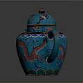 Chinese Traditional Teal Teapot With Intricate Red Dragon Design And Colorful Decorations