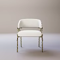 Elegant White Upholstered Single Chair With Curved Backrest And Gold Twisted Legs