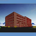 Modern Red Brick School Building Exterior With Trees Pedestrians And Pathway