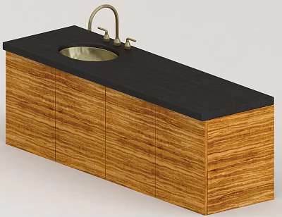 Contemporary Washbasin with Wooden Cabinet Black Countertop and Faucet Design 3d model