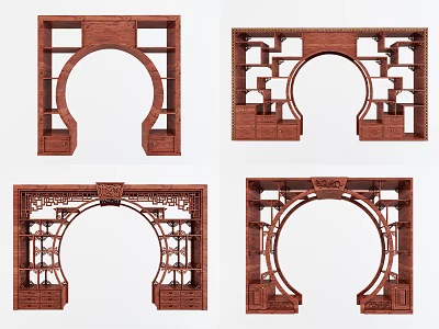 Traditional Chinese Wooden Bogu Shelves With Carved Arch Design And Multi Layer 3d model