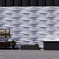 Modern Sofa Accent Wall 3D Wavy Texture With Cabinet Art And Plants