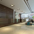 Modern Lobby Interior With Wooden Lockers Reception Desk Tables Chairs And Green Plants