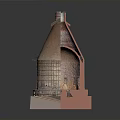 Conical Architectural Building Model With Red Roof Rusty Exterior Grid Structure And Base