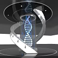 Modern Tech Display Shelf with DNA Helix Structure Transparent Material Blue Model and Staircase Design 3d model