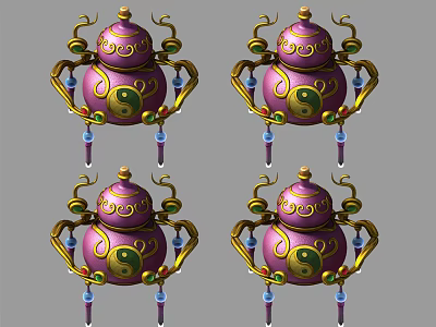 Purple Decorative Ornament Set With Gold Accents Hollow Gourd Design Green Yellow Patterns Blue Pendants 3d model