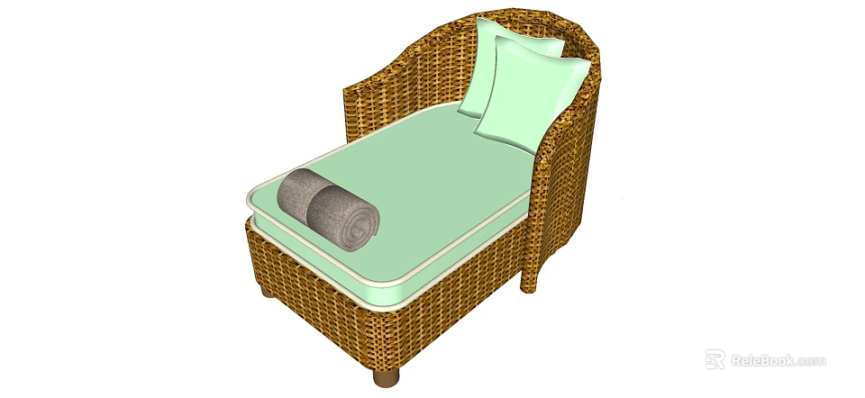 Outdoor Wicker Sofa With Light Green Cushion Pillow And Gray Towel 3d model 