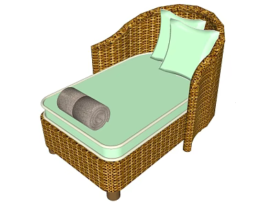 Outdoor Wicker Sofa With Light Green Cushion Pillow And Gray Towel 3d model