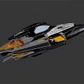 Futuristic Spacecraft With Sleek Black Silver Orange And Yellow Aerodynamic Design